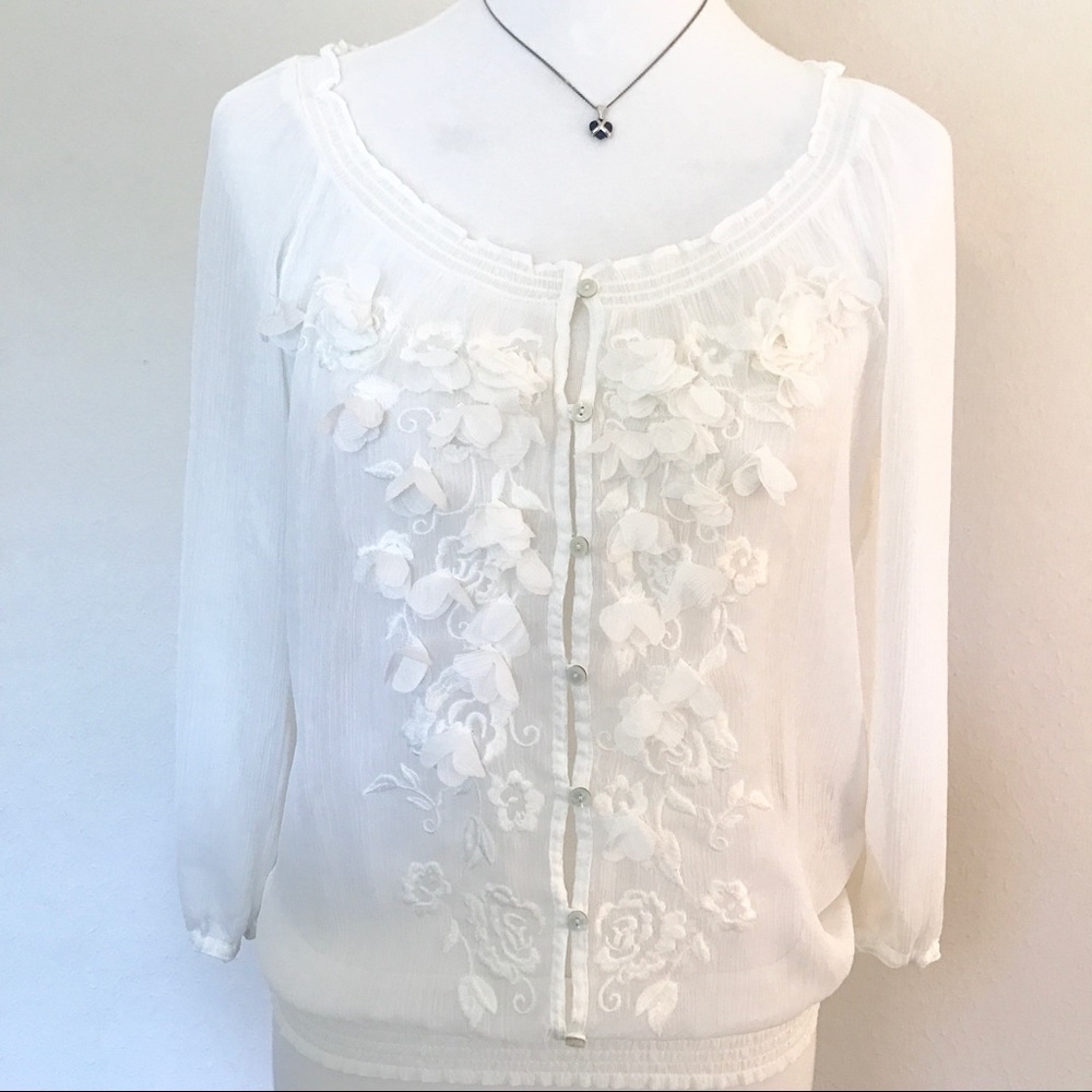 A B E R C R O M B I E : White Floral Peasant Top - image 1